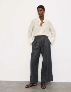 Linen Rich Cuffed Wide Leg Trousers