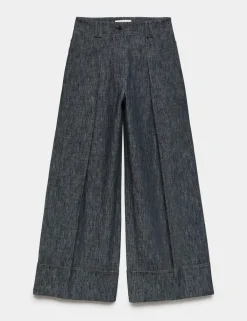 Linen Rich Cuffed Wide Leg Trousers
