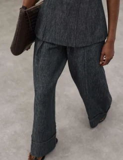 Linen Rich Cuffed Wide Leg Trousers
