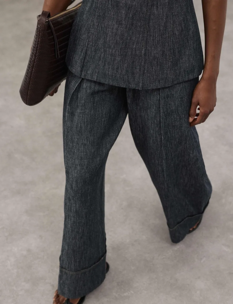 Linen Rich Cuffed Wide Leg Trousers