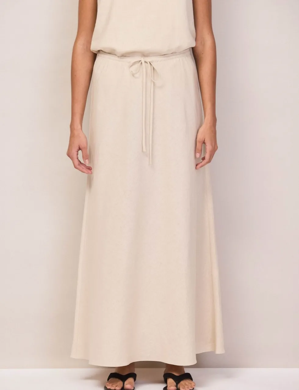 Linen Rich Drawstring Maxi Slip Skirt
