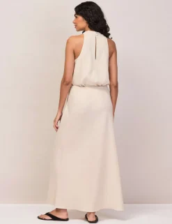 Linen Rich Drawstring Maxi Slip Skirt