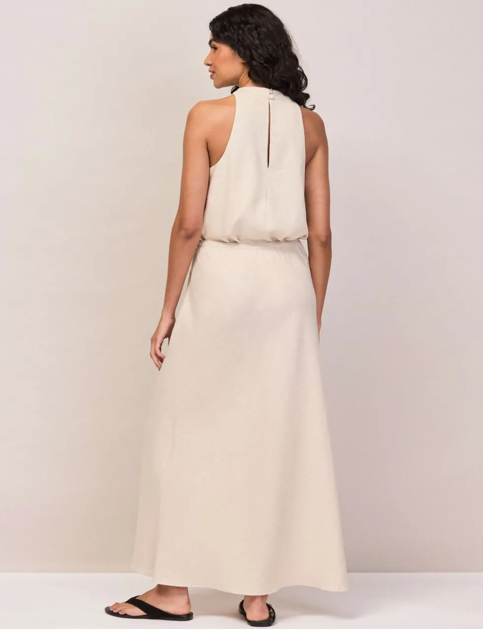 Linen Rich Drawstring Maxi Slip Skirt