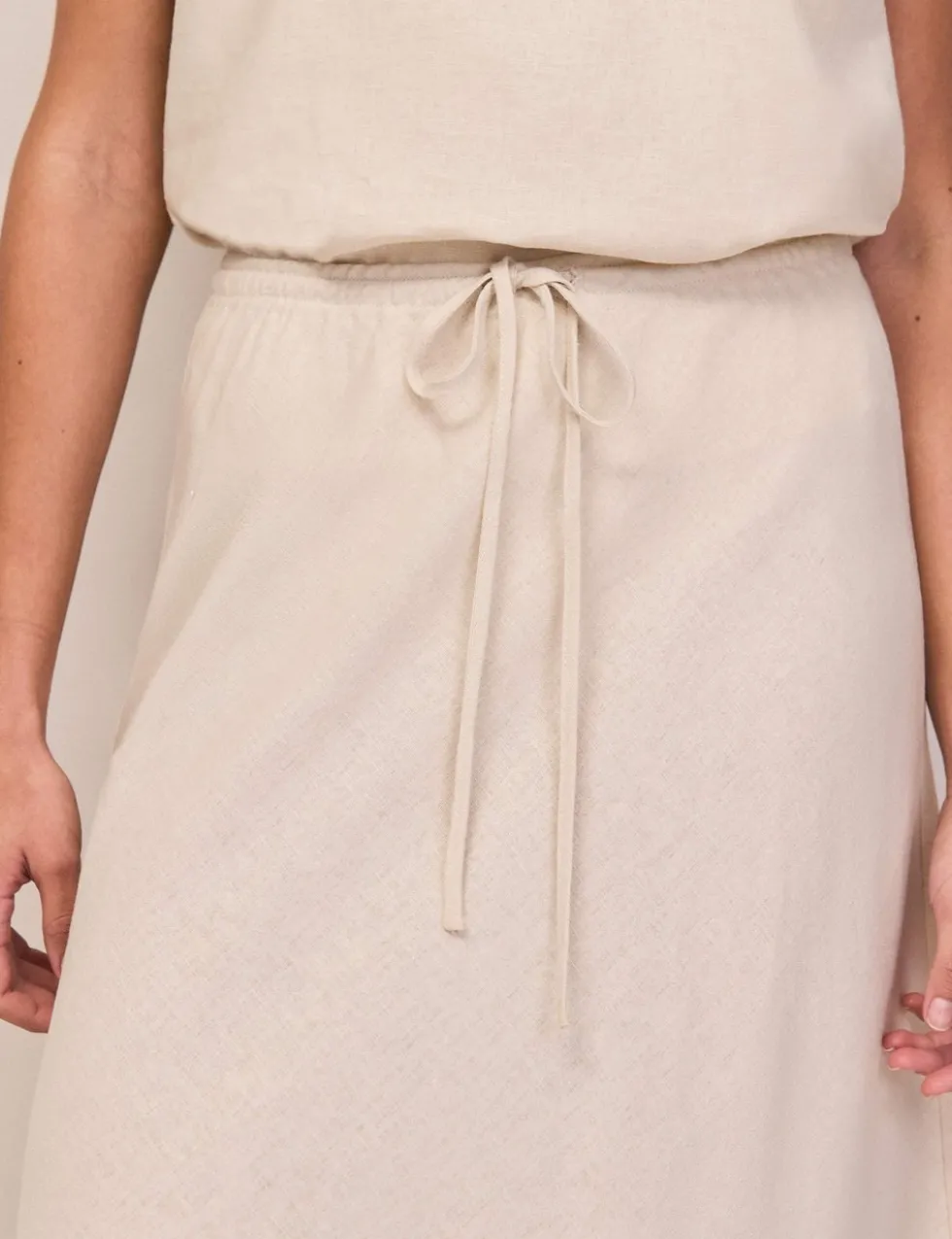 Linen Rich Drawstring Maxi Slip Skirt
