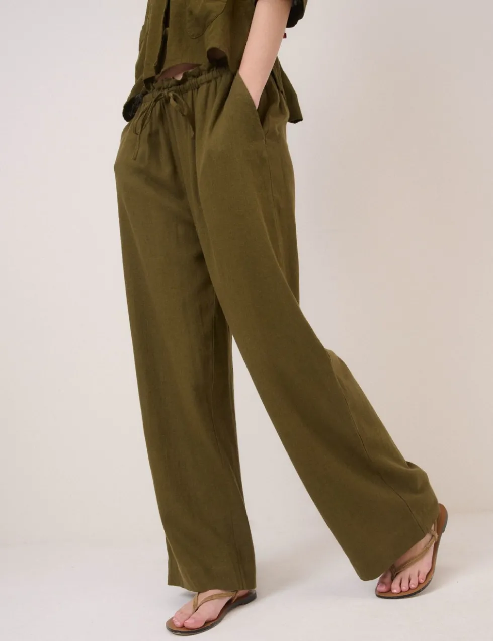 Linen Rich Drawstring Straight Leg Trousers