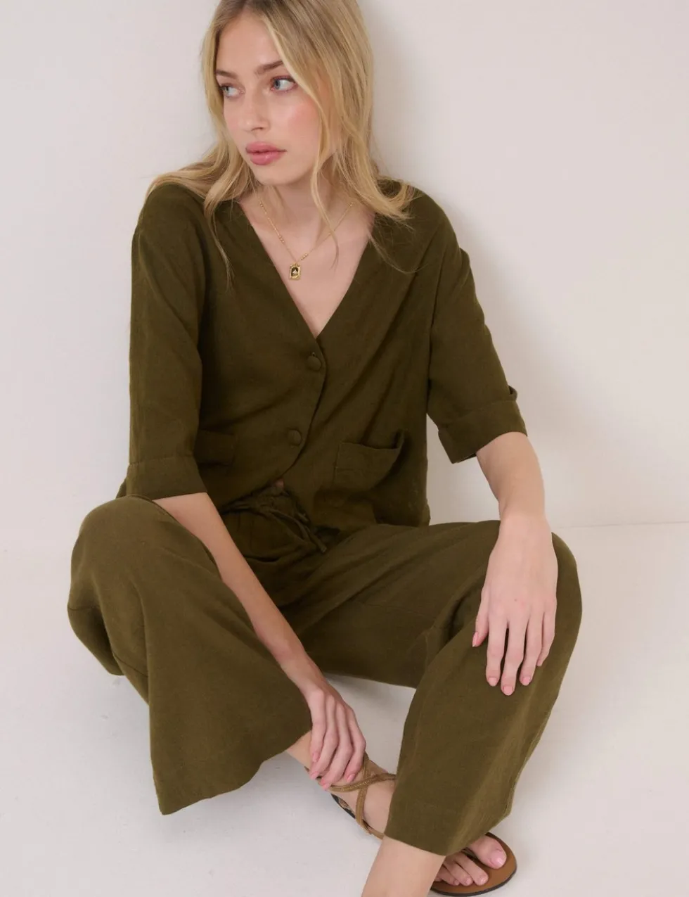 Linen Rich Drawstring Straight Leg Trousers