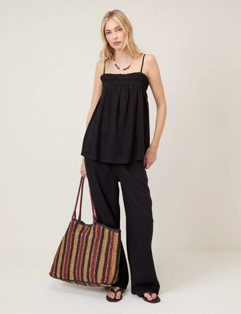 Linen Rich Drawstring Straight Leg Trousers