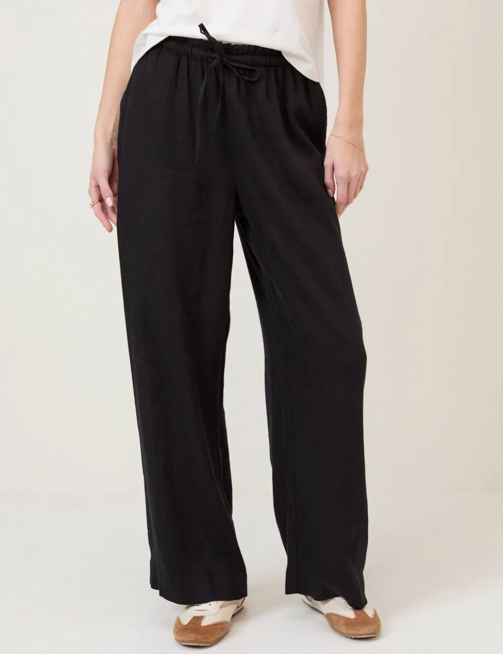 Linen Rich Drawstring Straight Leg Trousers
