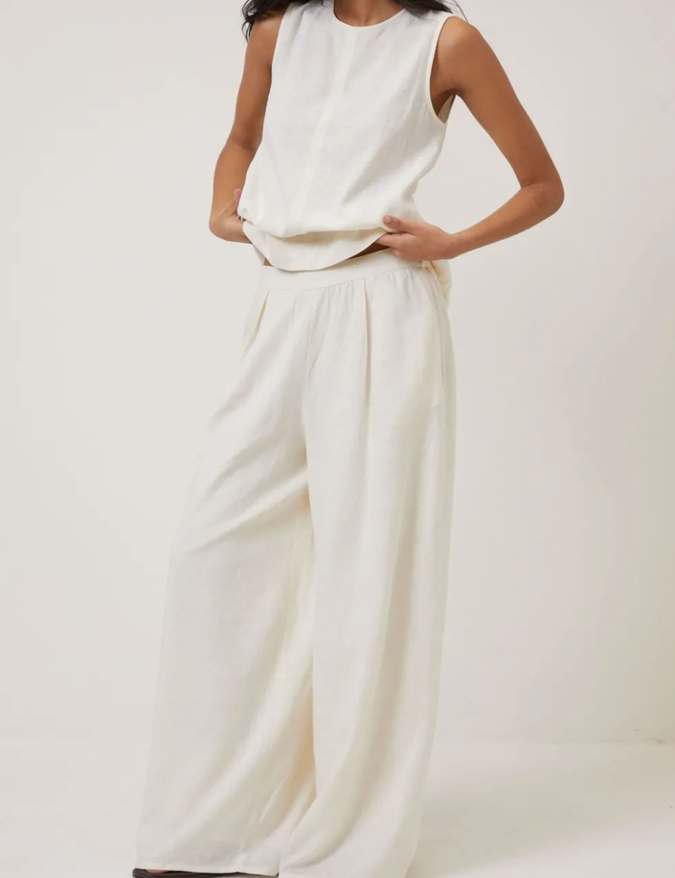 Linen Rich Drawstring Straight Leg Trousers
