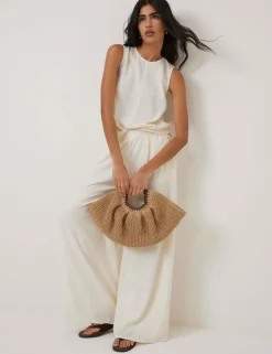 Linen Rich Drawstring Straight Leg Trousers