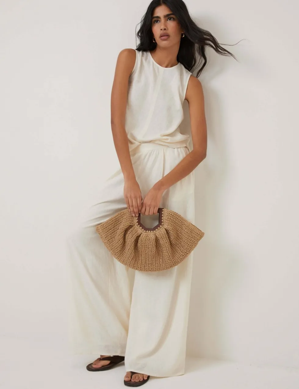 Linen Rich Drawstring Straight Leg Trousers