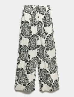 Linen Rich Drawstring Wide Leg Trousers