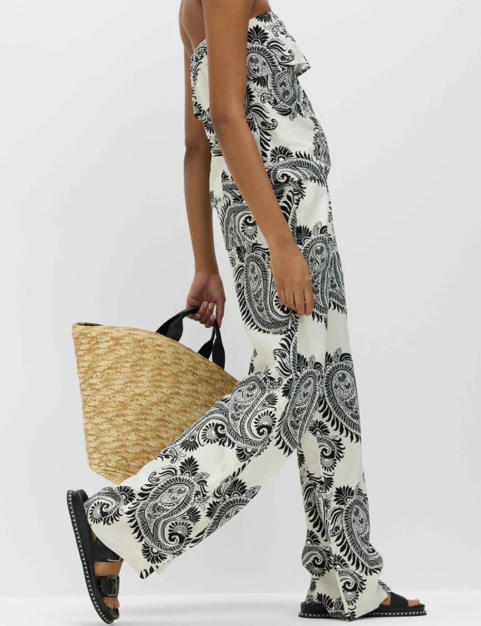 Linen Rich Drawstring Wide Leg Trousers