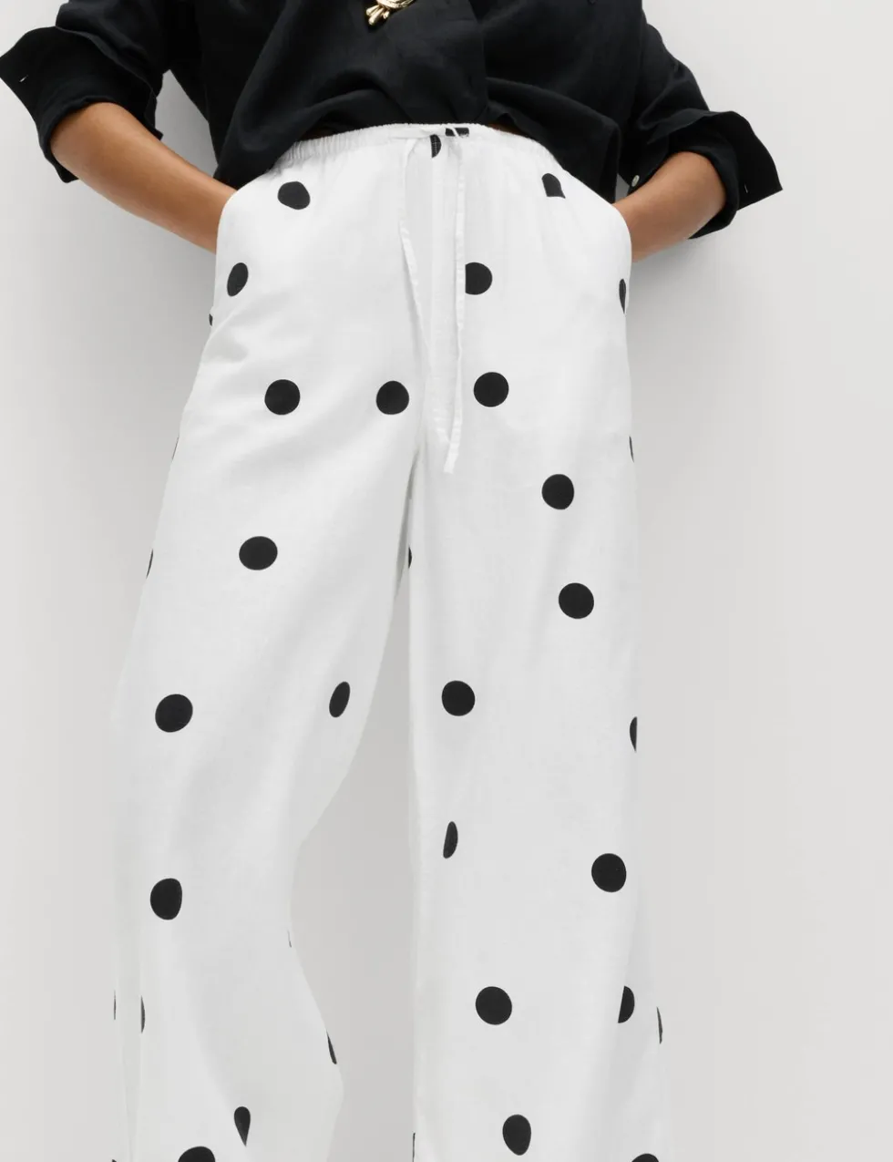 Linen Rich Drawstring Wide Leg Trousers