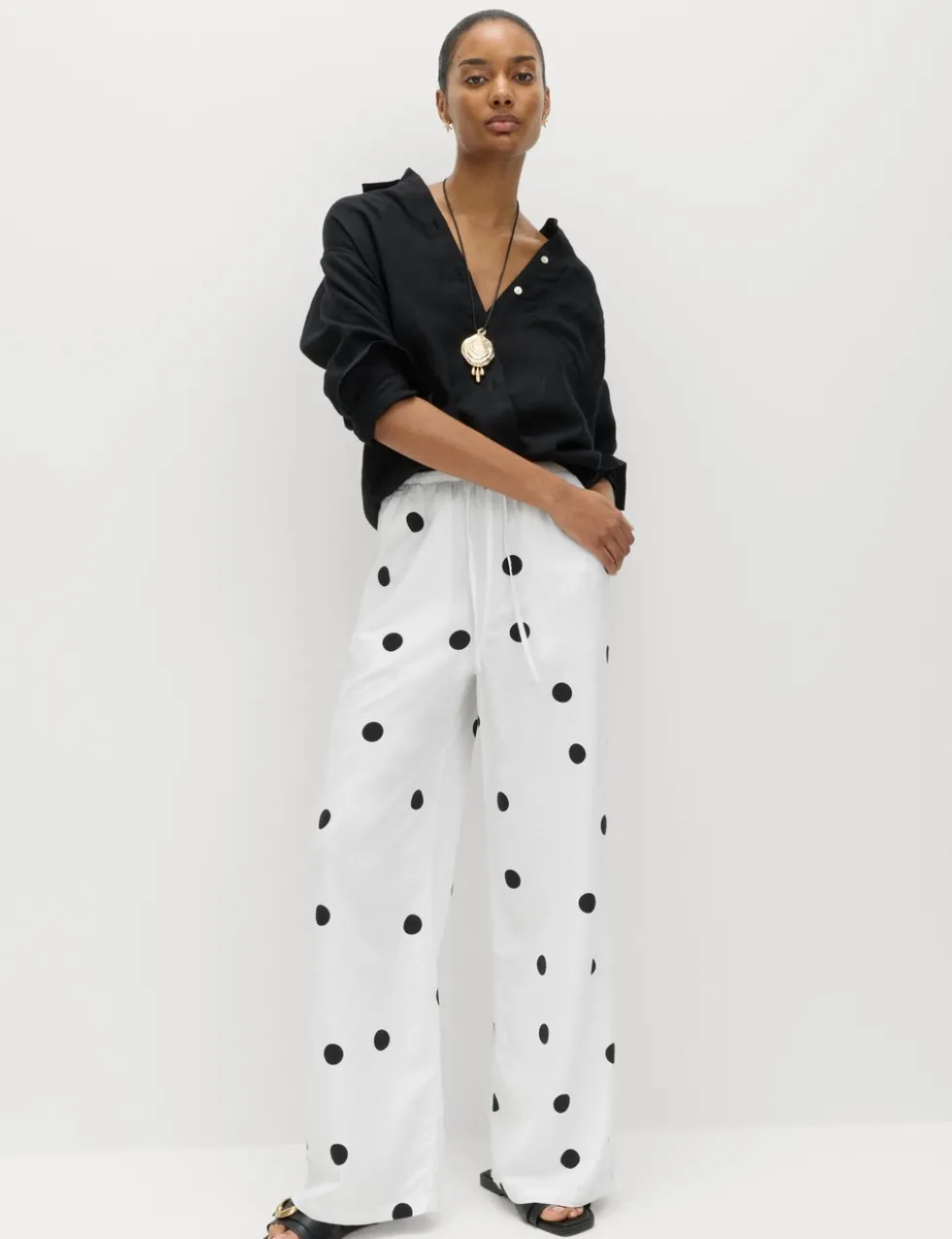 Linen Rich Drawstring Wide Leg Trousers