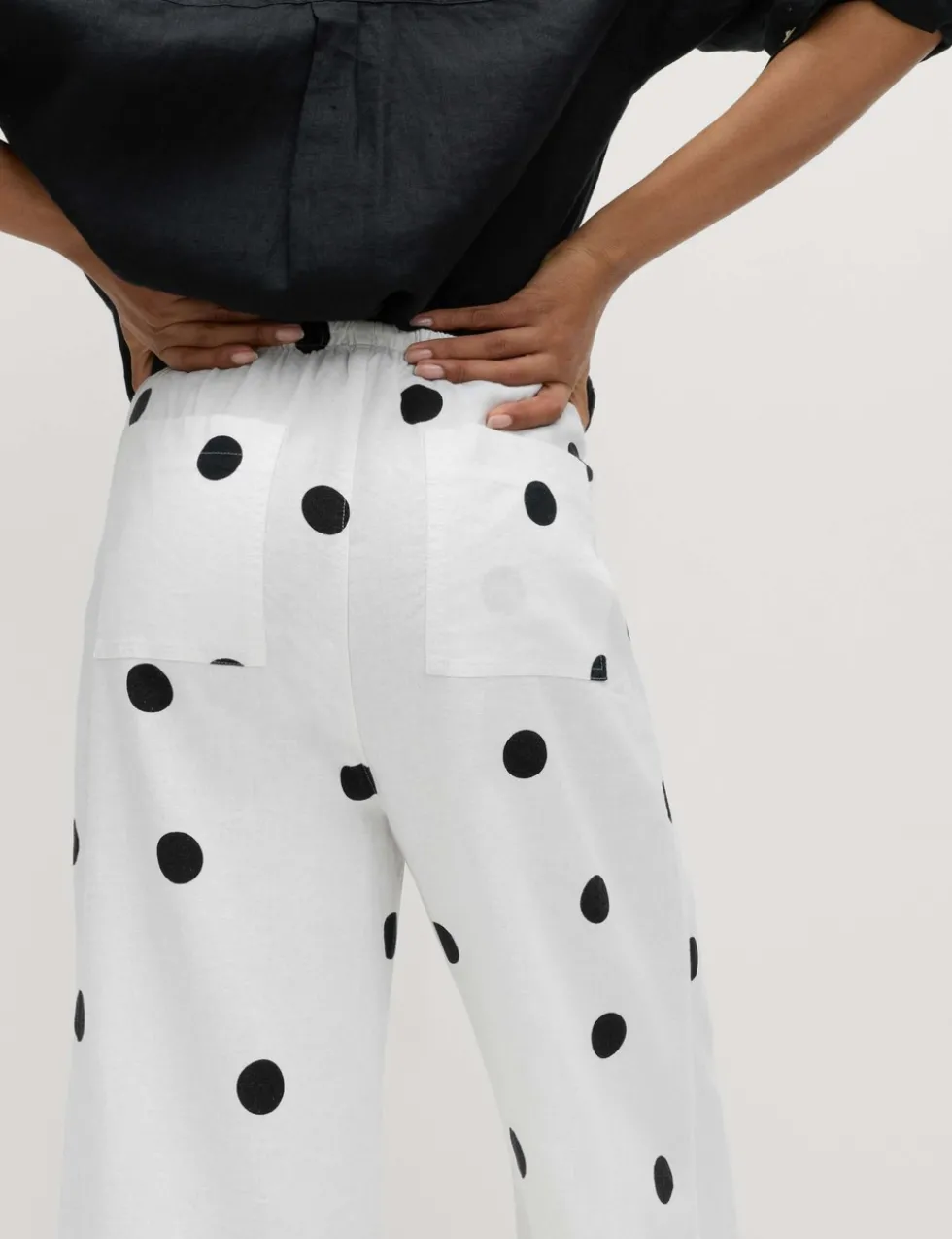 Linen Rich Drawstring Wide Leg Trousers