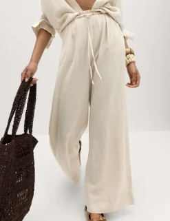 Linen Rich Drawstring Wide Leg Trousers