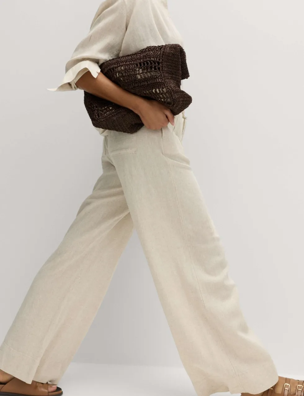 Linen Rich Drawstring Wide Leg Trousers