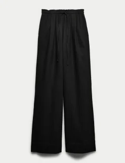 Linen Rich Drawstring Wide Leg Trousers