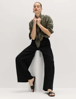 Linen Rich Drawstring Wide Leg Trousers