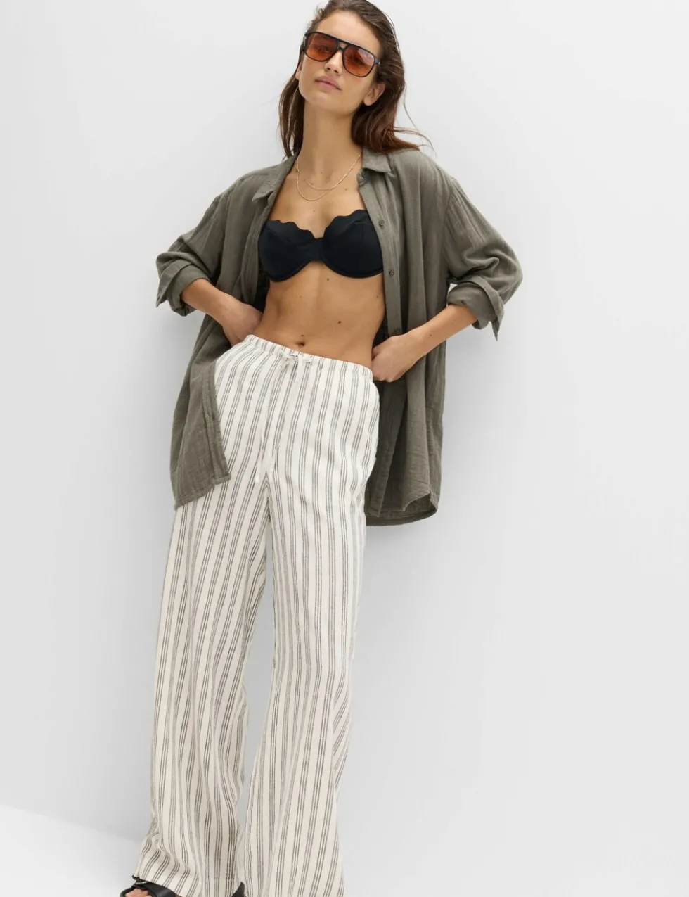 Linen Rich Drawstring Wide Leg Trousers