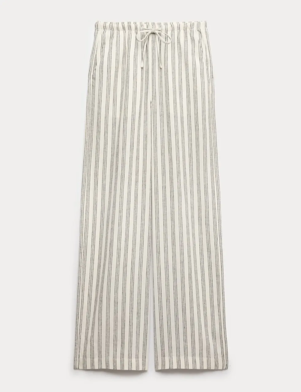 Linen Rich Drawstring Wide Leg Trousers