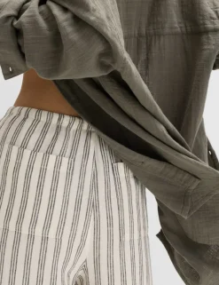 Linen Rich Drawstring Wide Leg Trousers