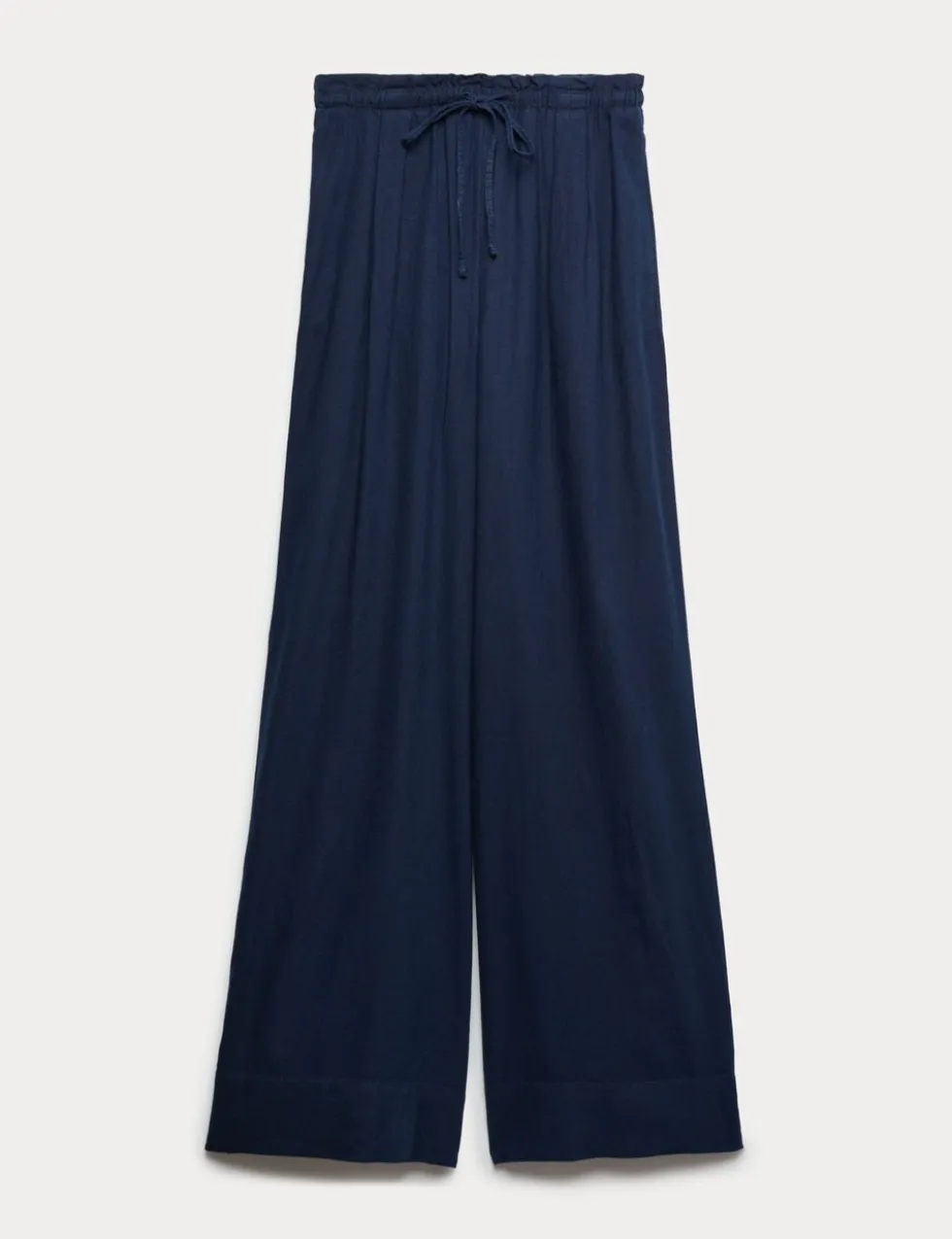 Linen Rich Drawstring Wide Leg Trousers
