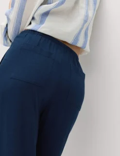 Linen Rich Drawstring Wide Leg Trousers