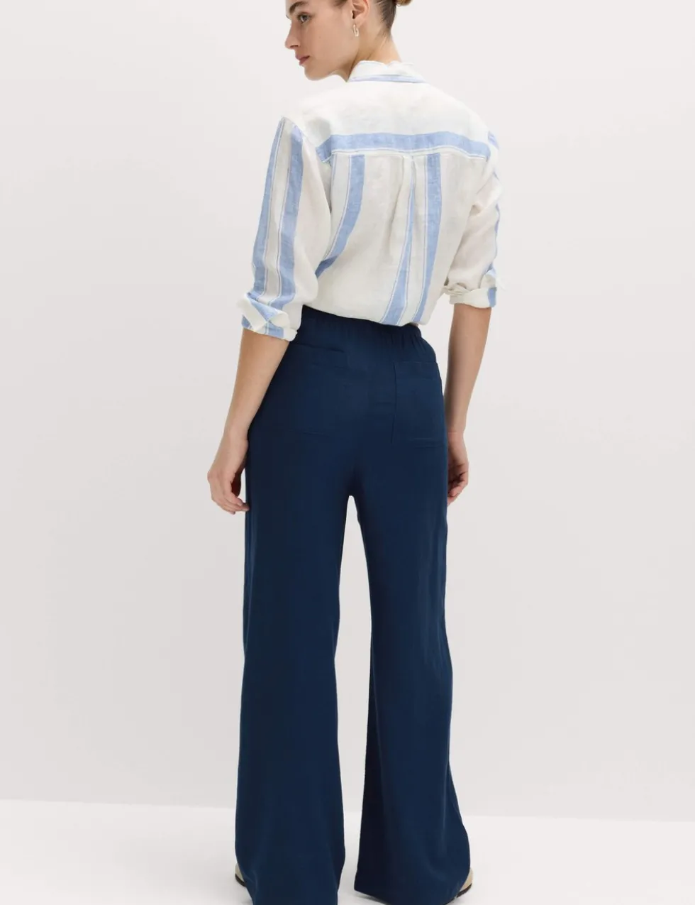 Linen Rich Drawstring Wide Leg Trousers