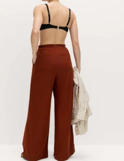 Linen Rich Drawstring Wide Leg Trousers