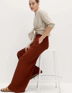 Linen Rich Drawstring Wide Leg Trousers