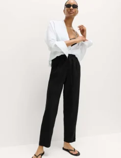 Linen Rich Elasticated Waist Tapered Trousers