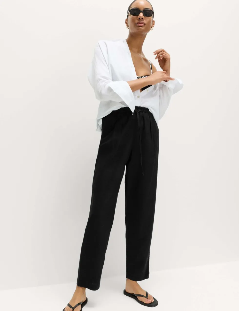 Linen Rich Elasticated Waist Tapered Trousers