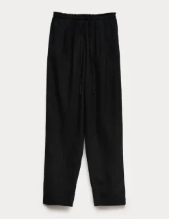 Linen Rich Elasticated Waist Tapered Trousers