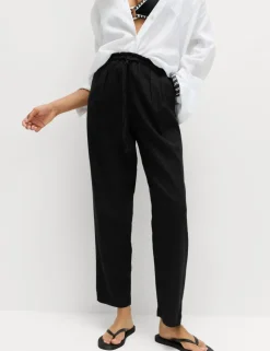 Linen Rich Elasticated Waist Tapered Trousers