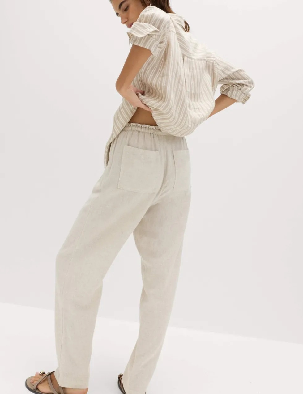 Linen Rich Elasticated Waist Tapered Trousers