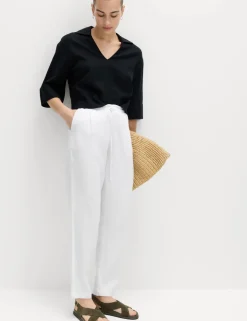 Linen Rich Elasticated Waist Tapered Trousers