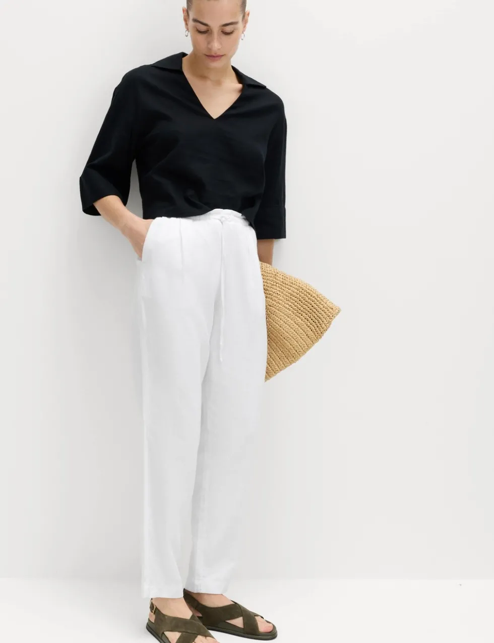 Linen Rich Elasticated Waist Tapered Trousers