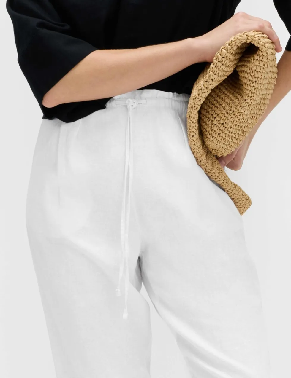 Linen Rich Elasticated Waist Tapered Trousers