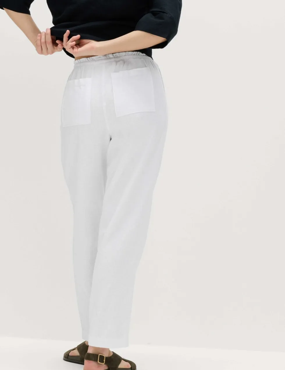 Linen Rich Elasticated Waist Tapered Trousers