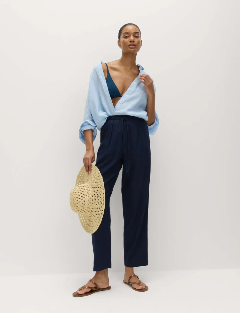 Linen Rich Elasticated Waist Tapered Trousers