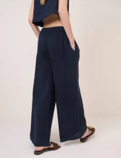 Linen Rich Elasticated Wide Leg Trousers