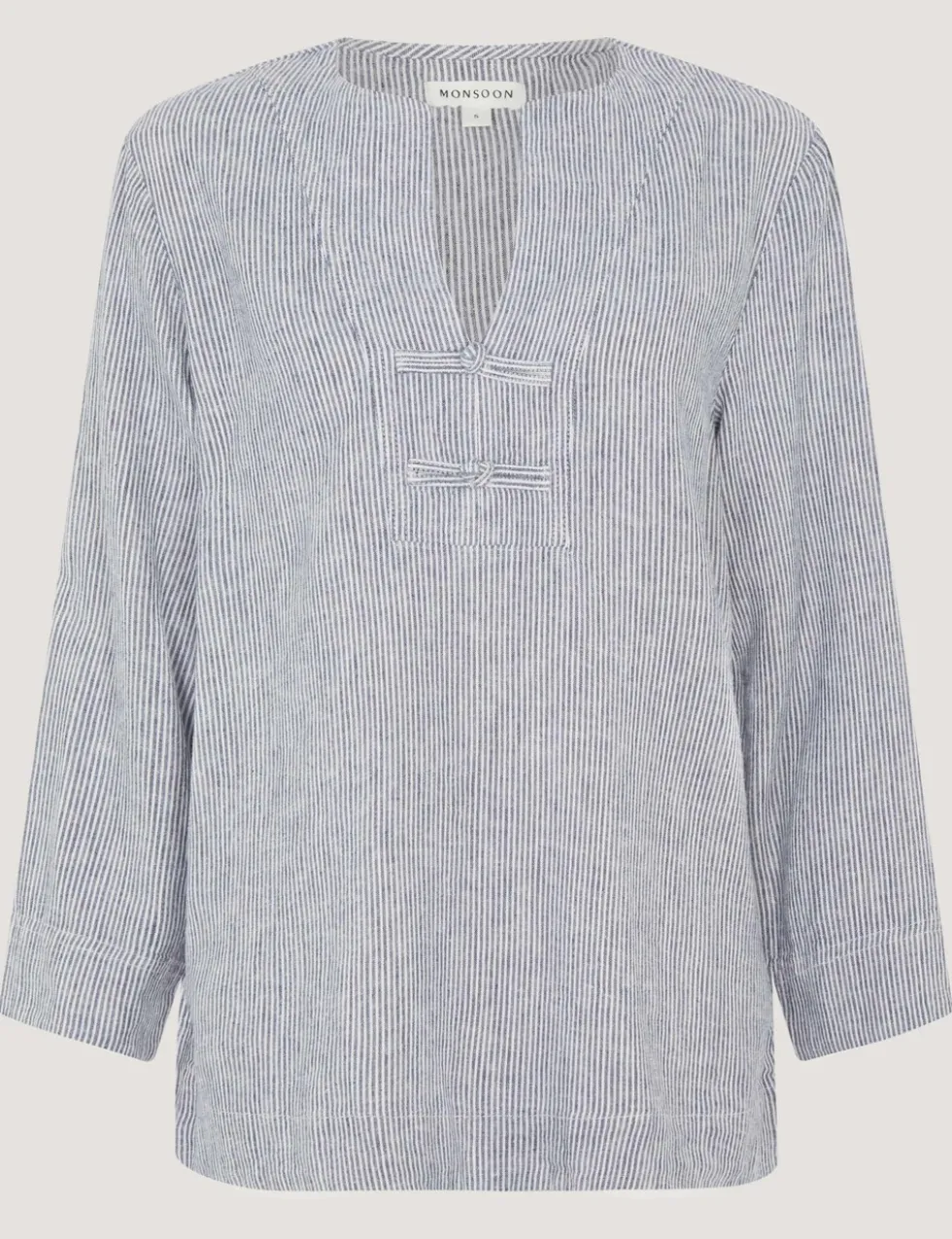 Linen Rich Embroidered V-Neck Blouse