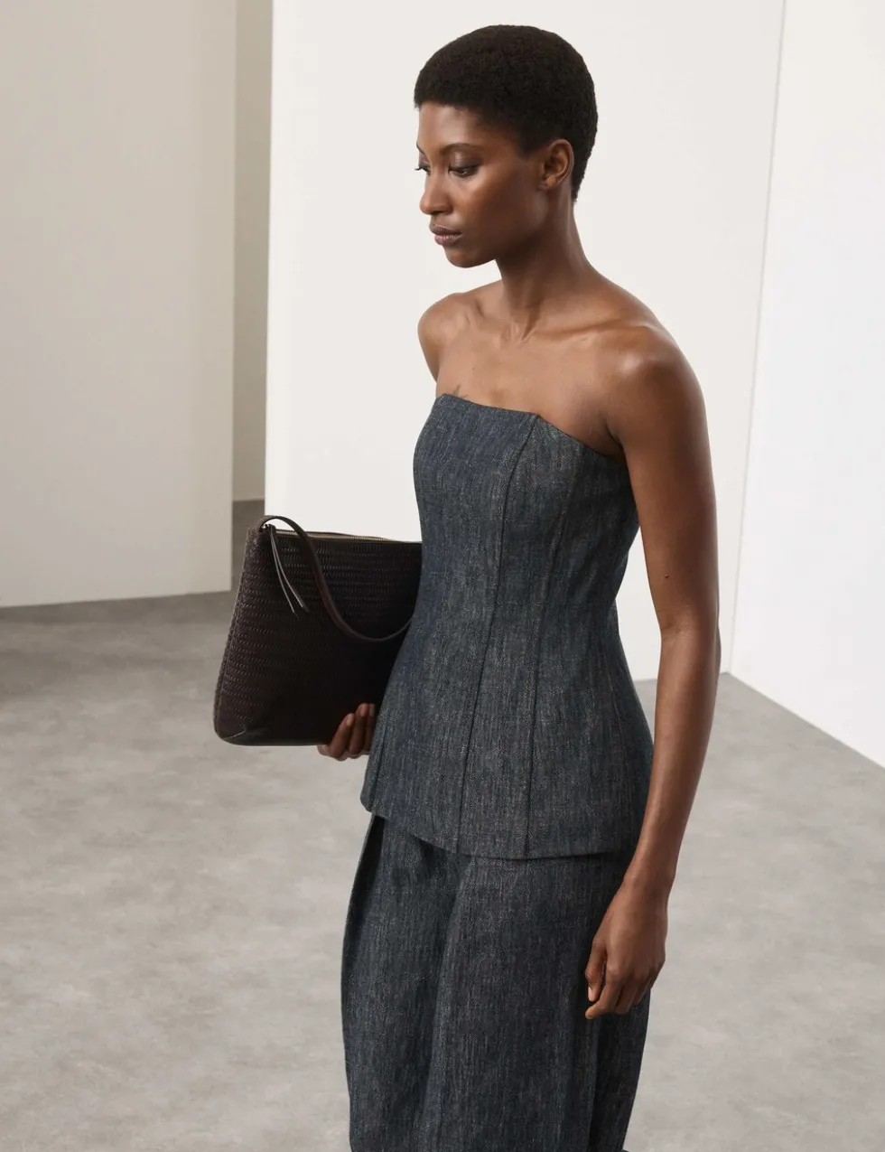 Linen Rich Fitted Bandeau Top
