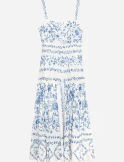 Linen Rich Floral Midaxi Waisted Dress
