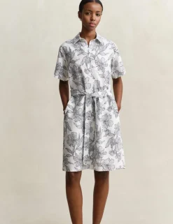 Linen Rich Floral Midi Shirt Dress