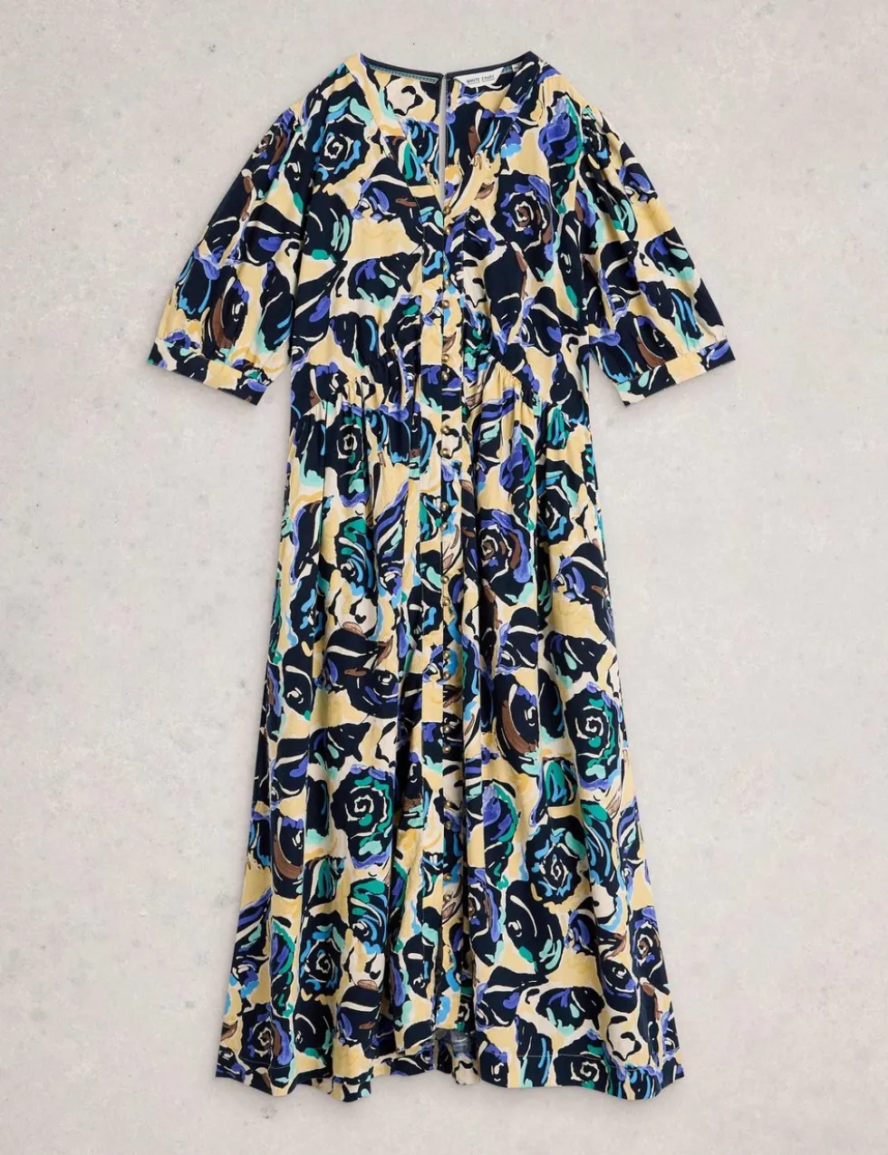 Linen Rich Floral Midi Waisted Dress