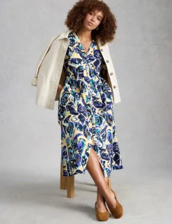 Linen Rich Floral Midi Waisted Dress
