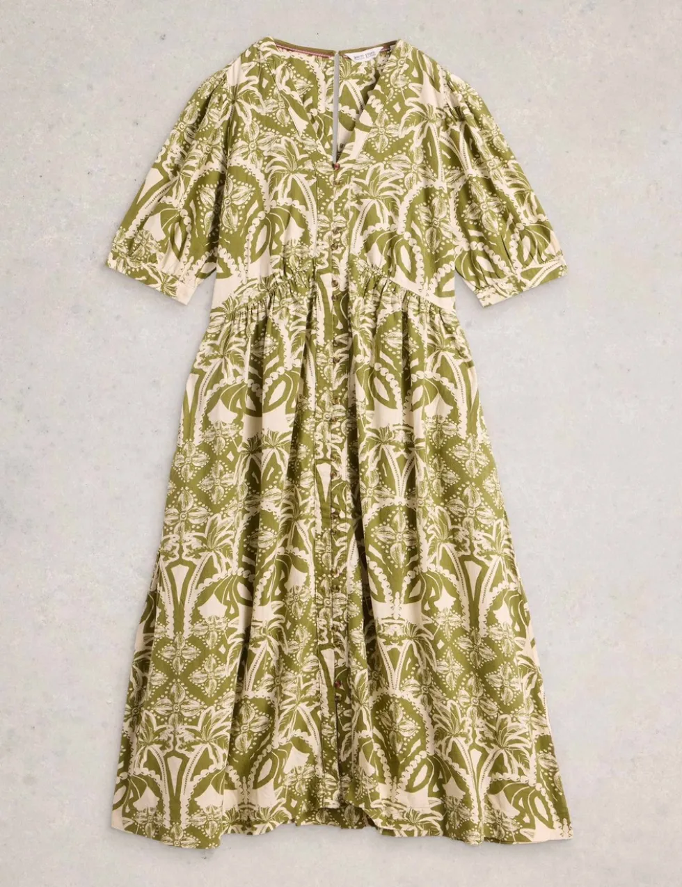 Linen Rich Floral Midi Waisted Dress